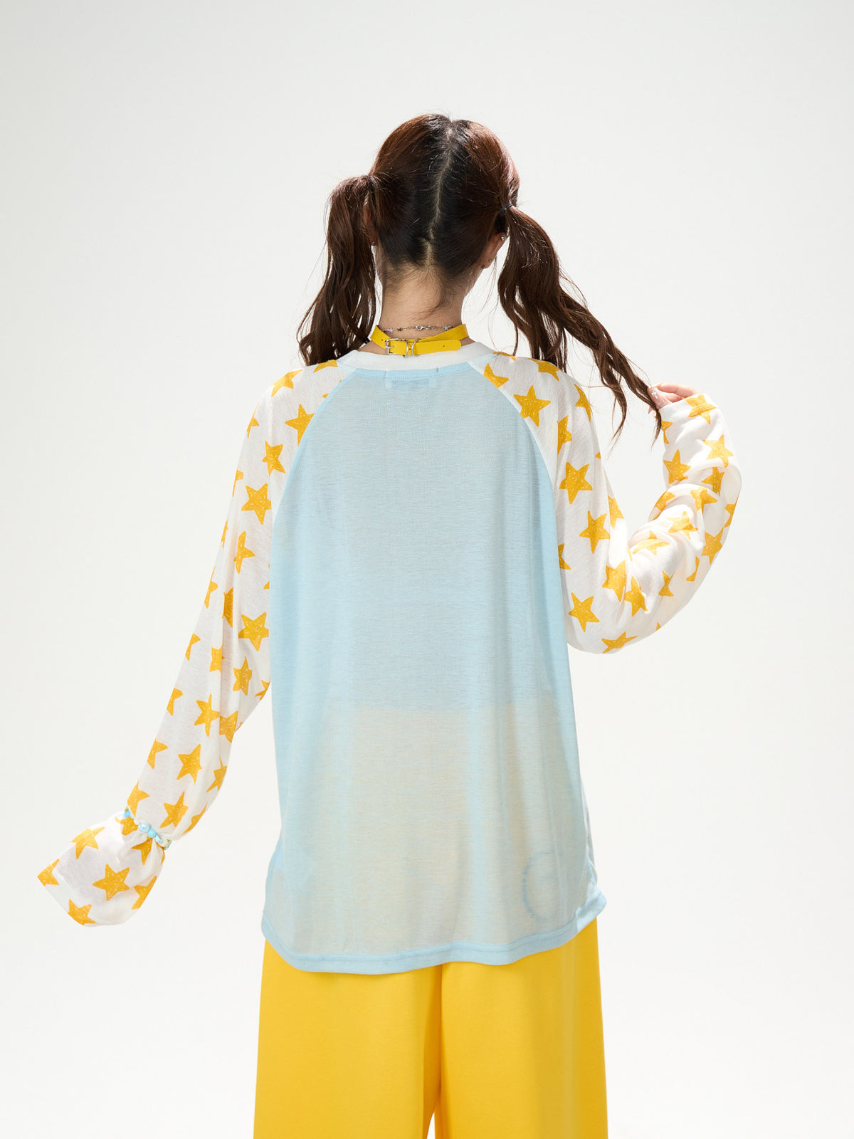 Cartoon Star Raglan Long Sleeve Top & Wide-Leg Drawstring Pants