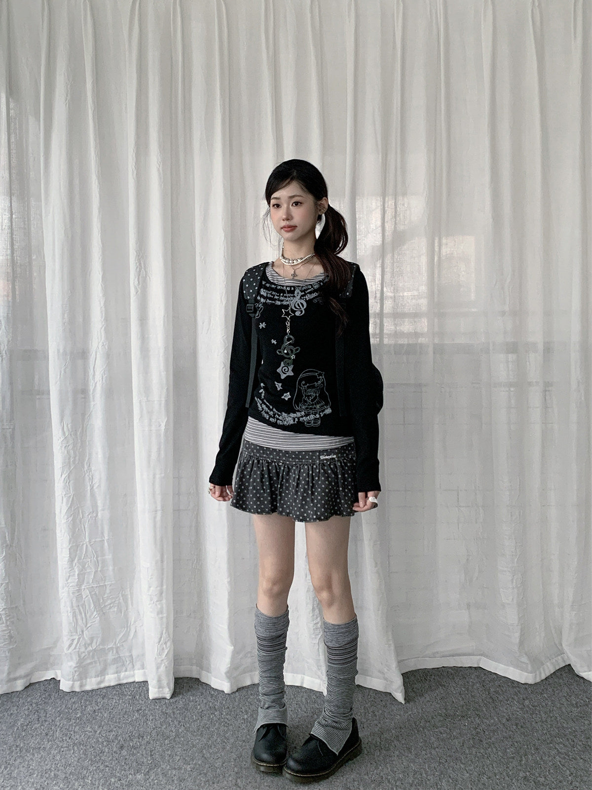Vintage Graphic Layered Long Sleeve Top