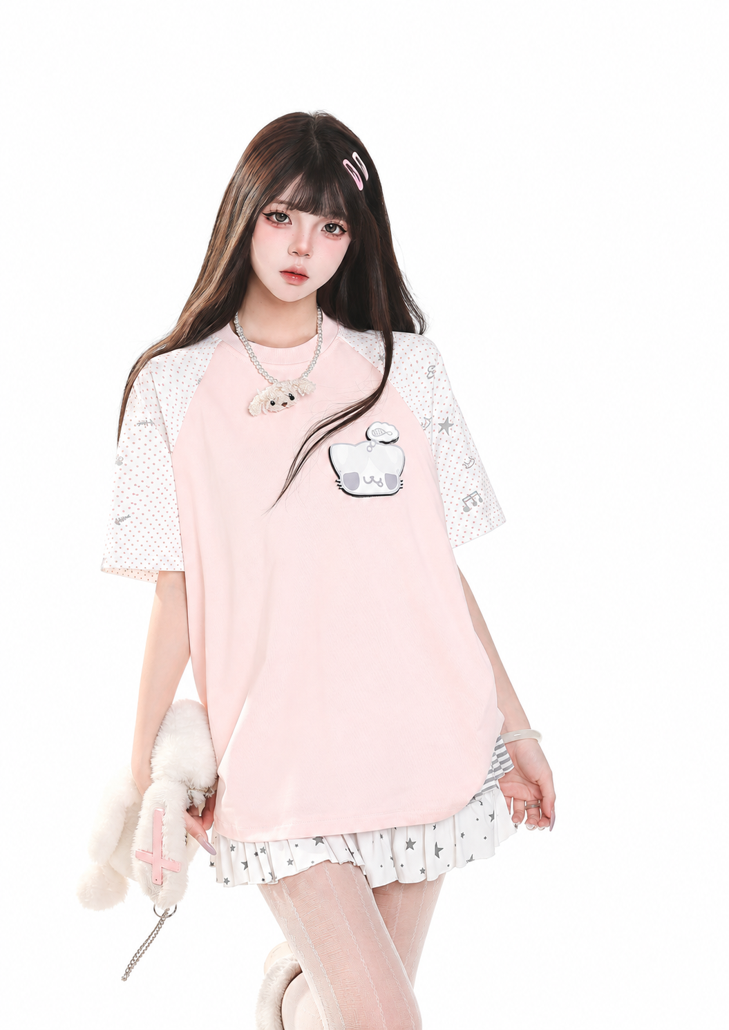 Embroidered Kitty Raglan Oversized Tee