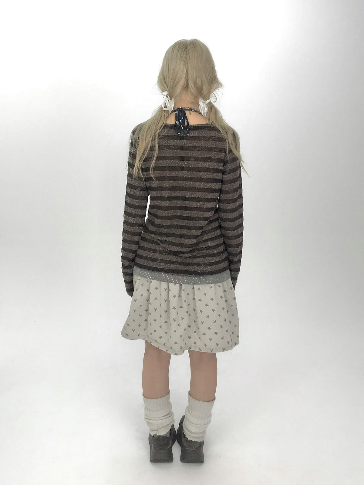 Star Print Drop-Waist A-Line Skirt