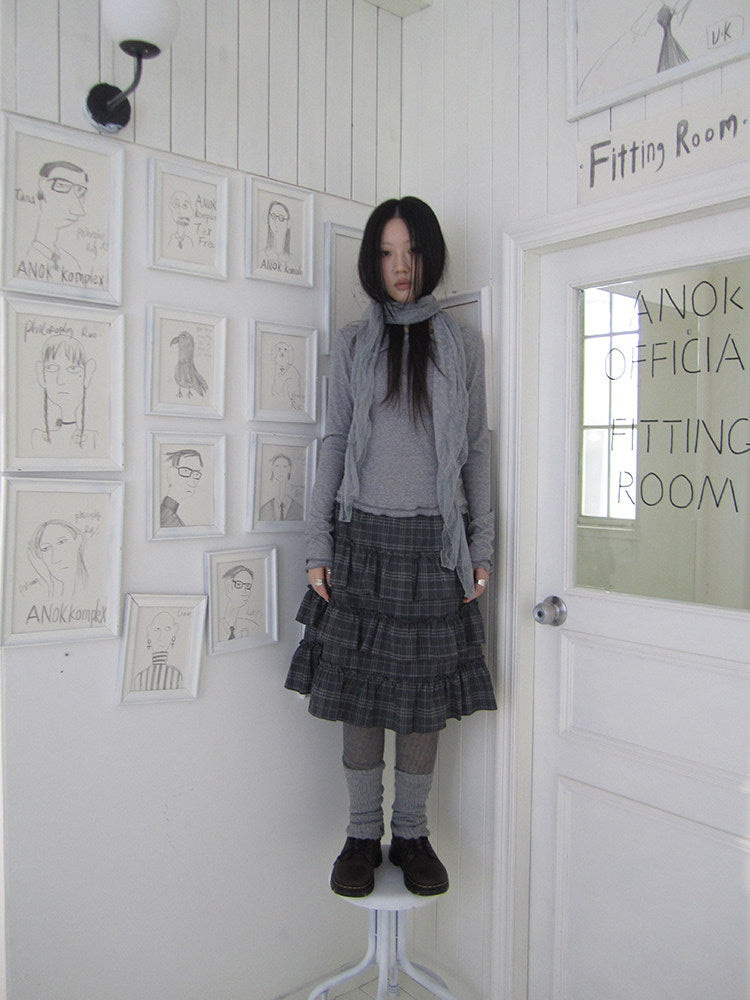 Vintage Gray Plaid Tiered Ruffle Skirt