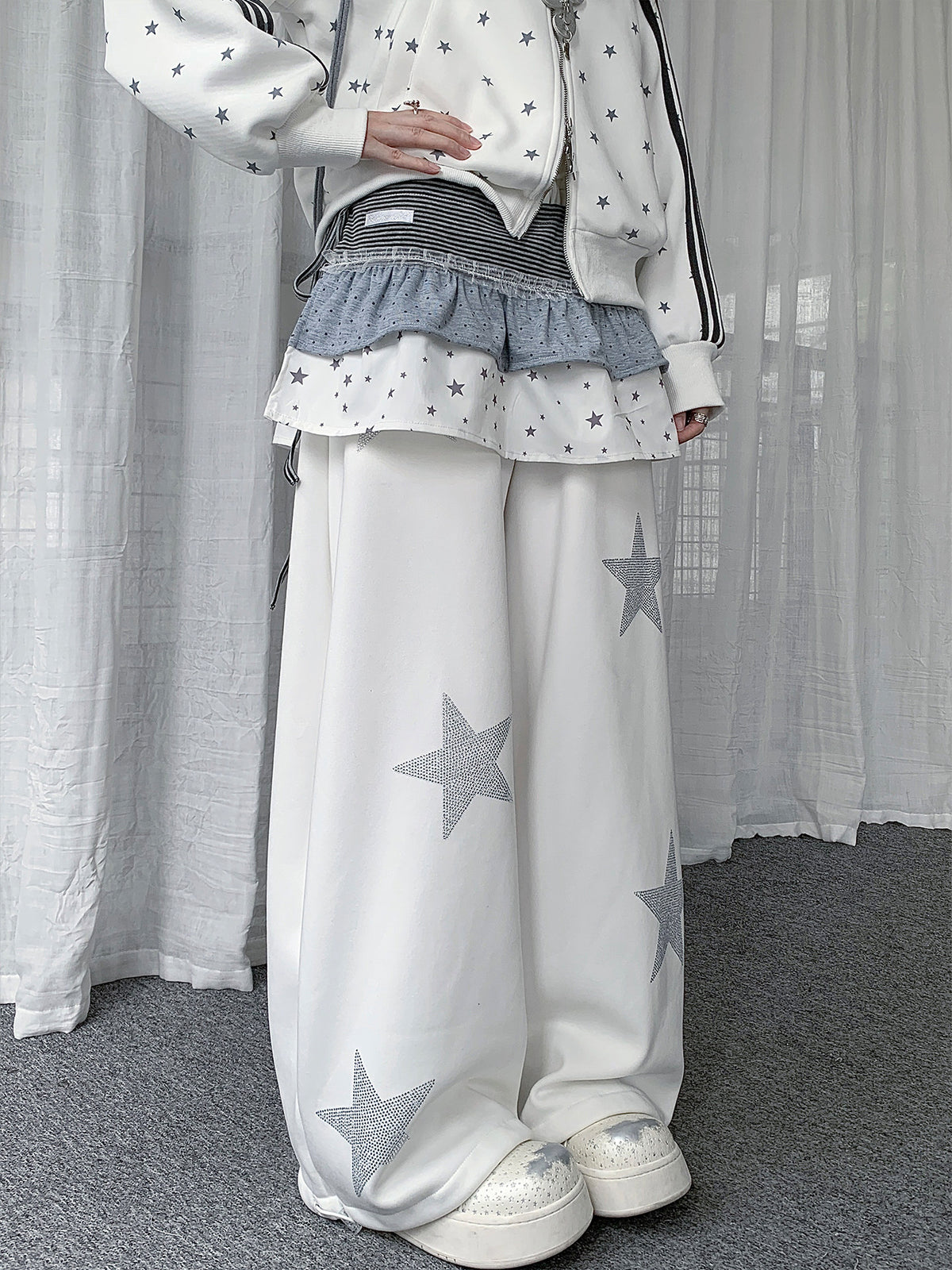 Star Polka Dot Patchwork Wrap Layering Skirt