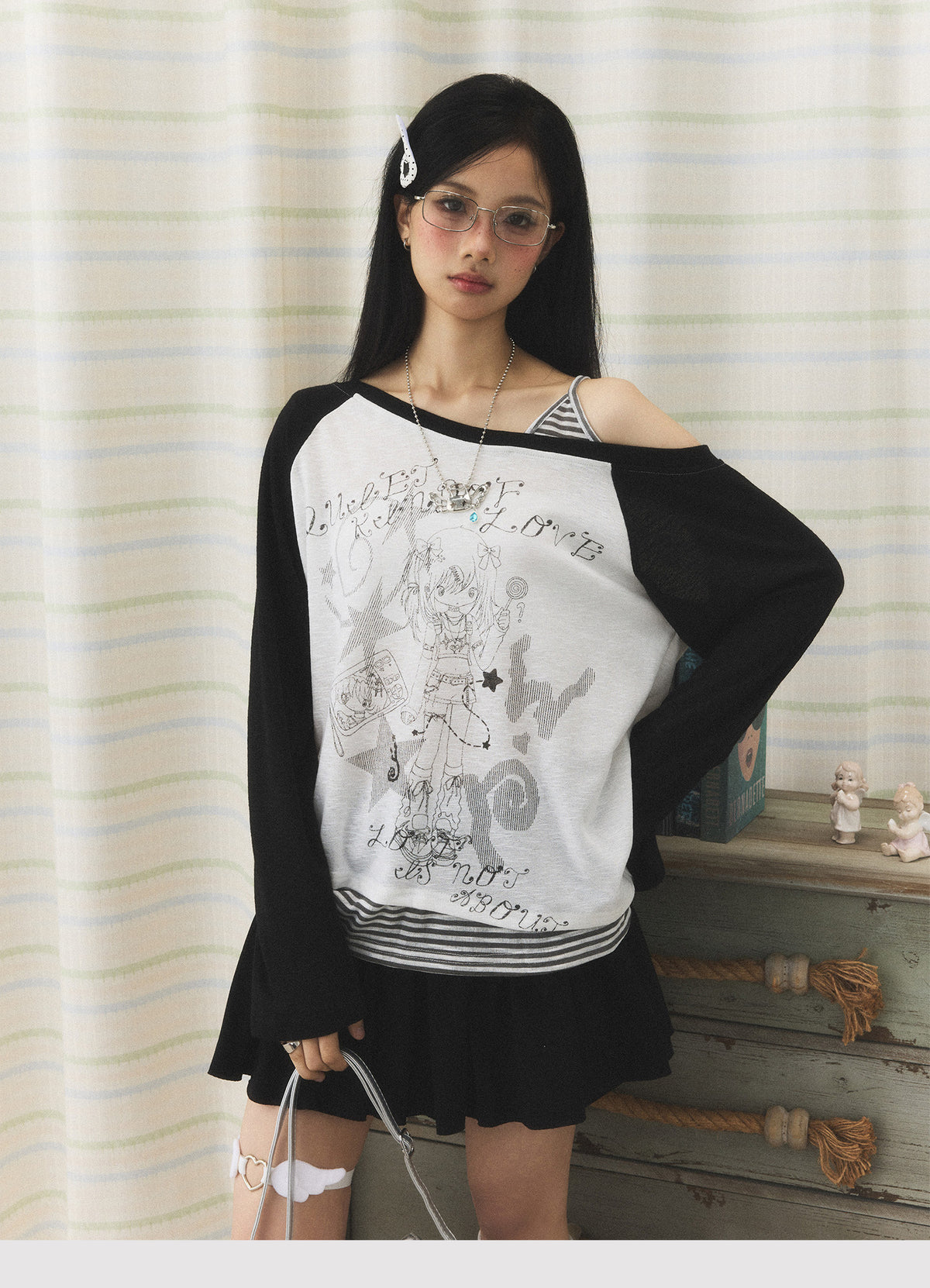 Anime Girl Asymmetric Layered Long Sleeve Top