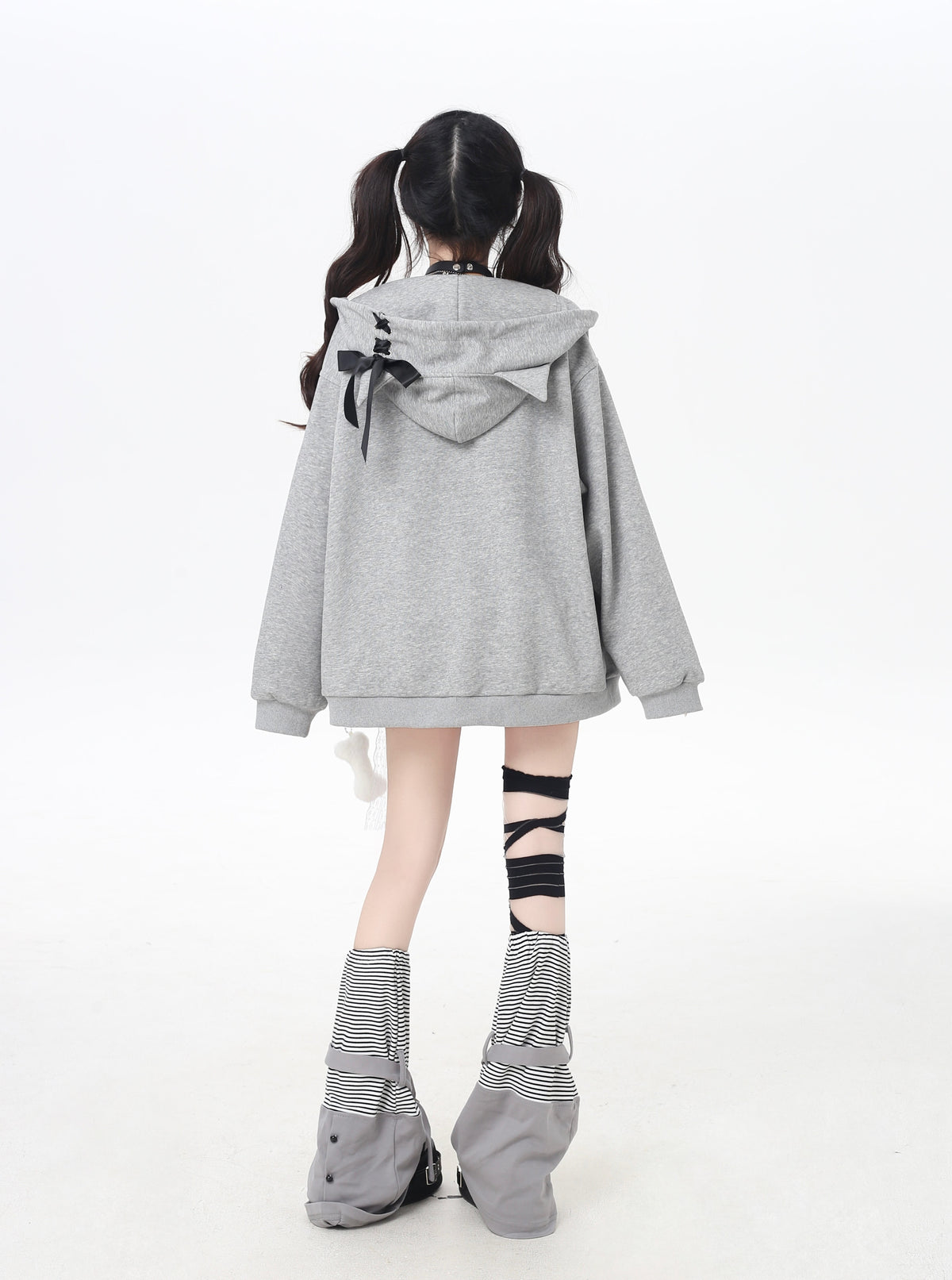 Cat Ear Bow Graphic Zip Hoodie