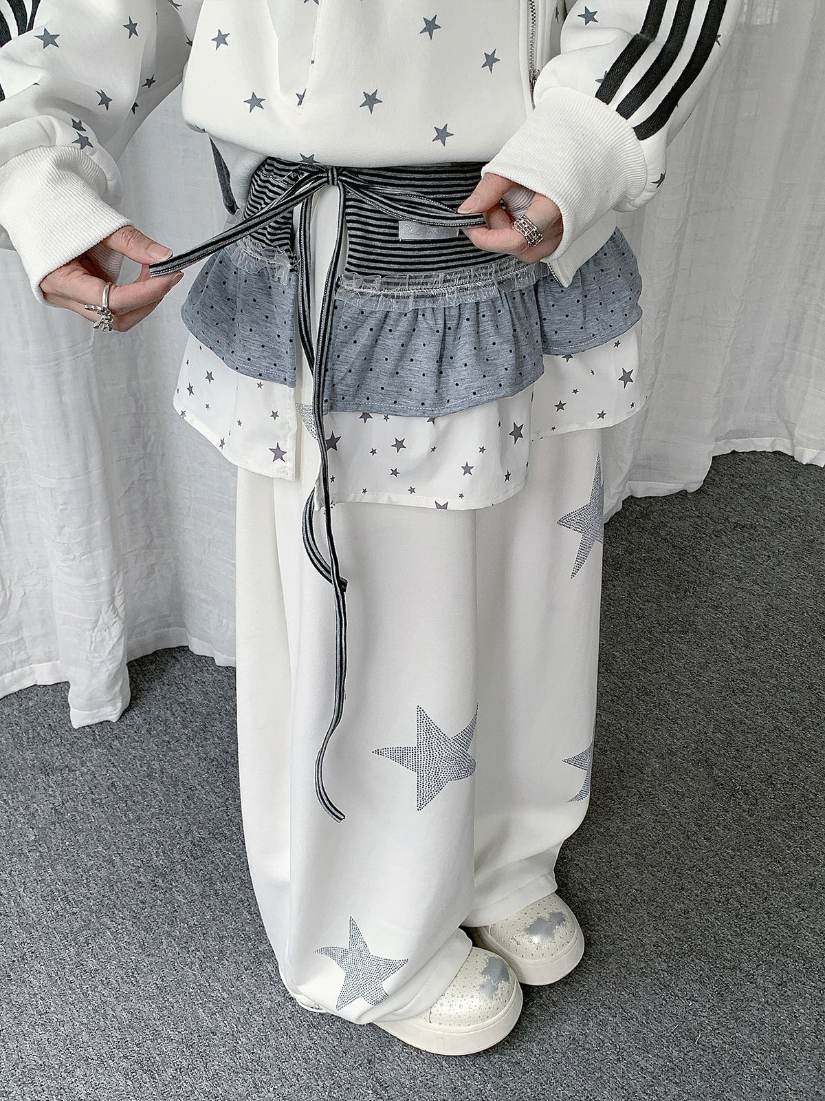 Star Polka Dot Patchwork Wrap Layering Skirt