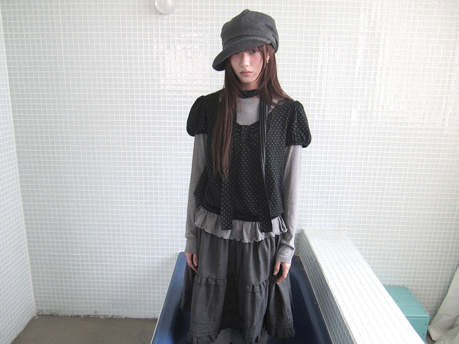 Polka Dot Layered Two-Piece Top Set with Scarf
