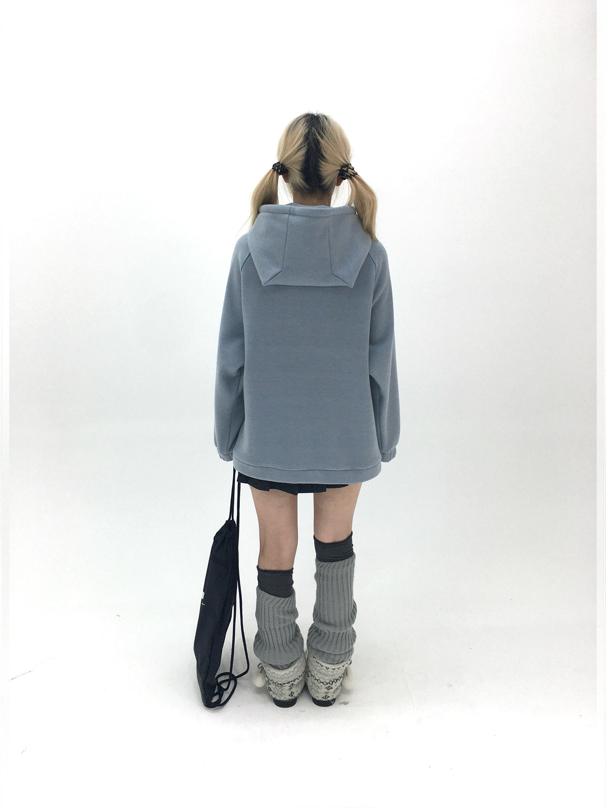 Dusty Blue & Ivory Fleece-Lined Cat Ear Wing Pocket Hooded Jacket