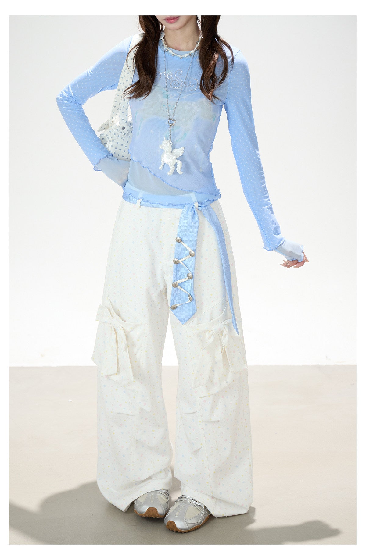 Dreamy Unicorn Mesh Long Sleeve Top & Soft Wide-Leg Pants