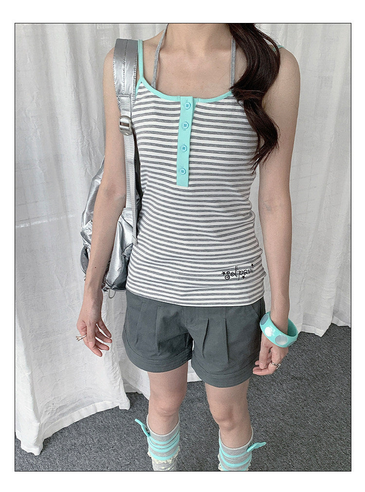 Striped Cami & Cropped Zip Hoodie Two-Piece Set