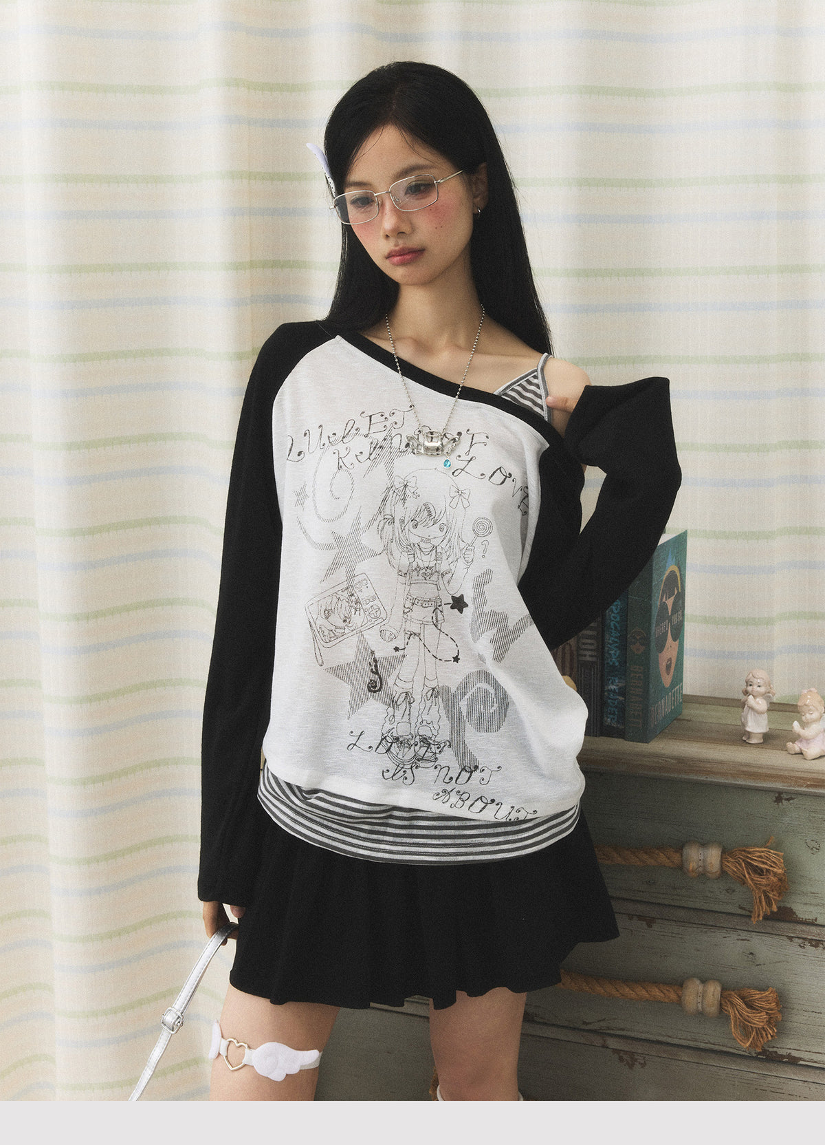 Anime Girl Asymmetric Layered Long Sleeve Top