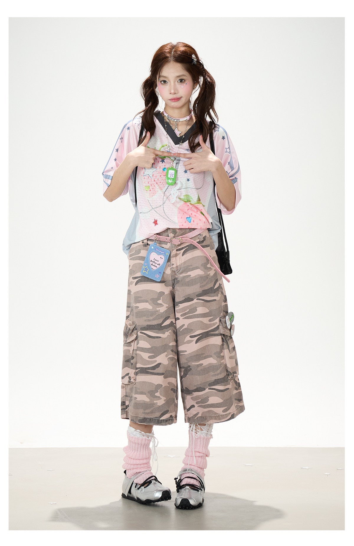 Angel Fruit Mesh Tee & Pink Camo Cargo Shorts