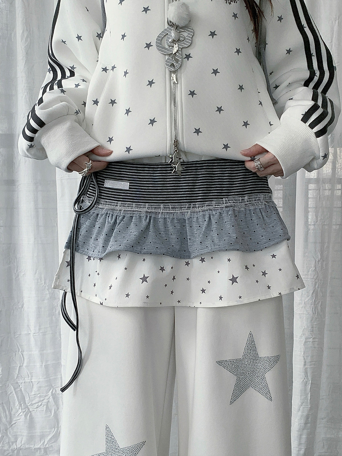 Star Polka Dot Patchwork Wrap Layering Skirt