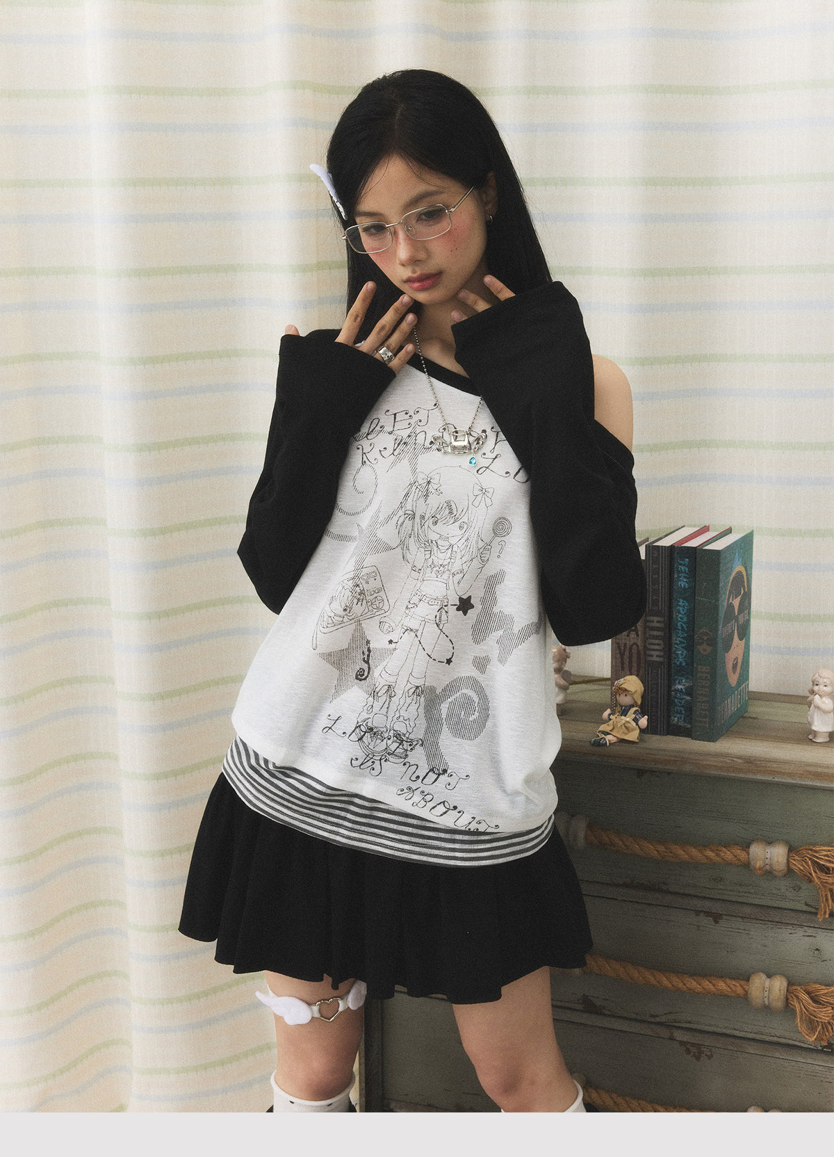 Anime Girl Asymmetric Layered Long Sleeve Top