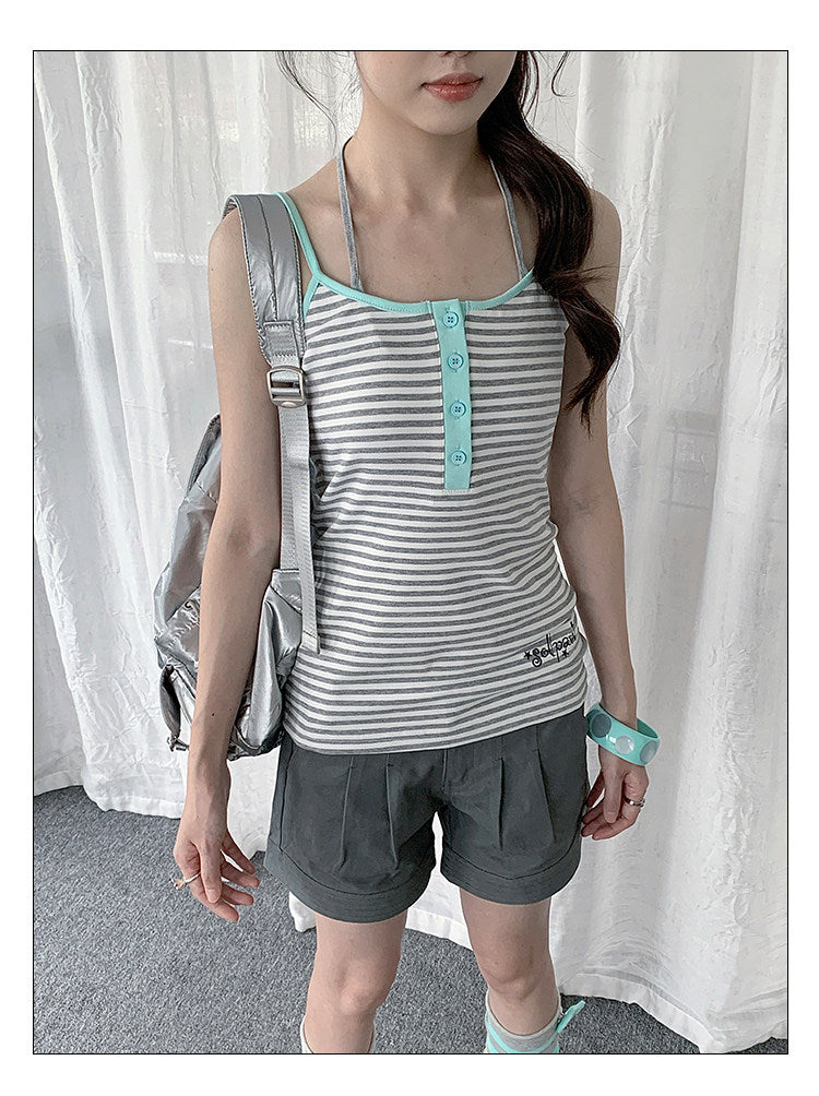Striped Cami & Cropped Zip Hoodie Two-Piece Set