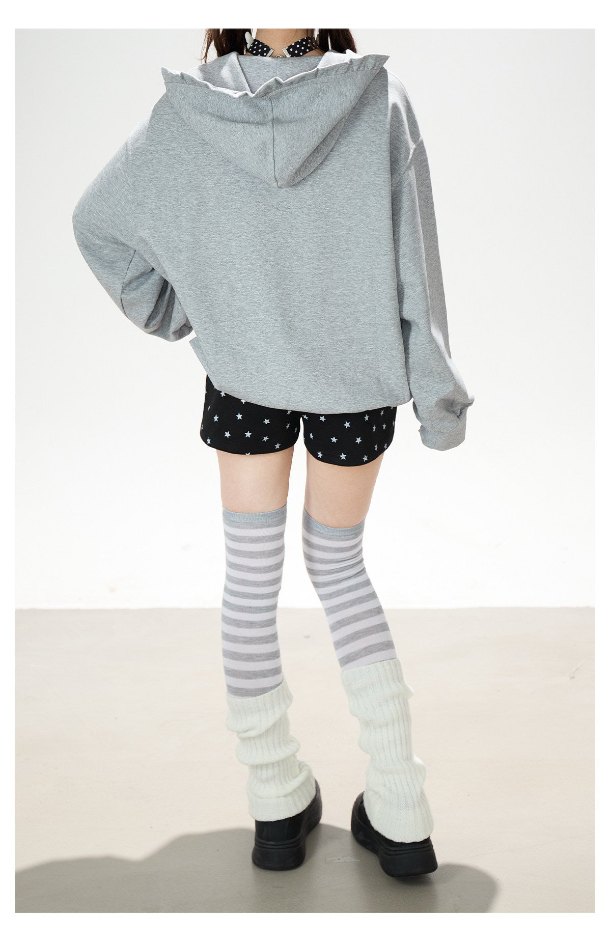 Cartoon Polka-Dot Zip-Up Hoodie & Star Print Shorts