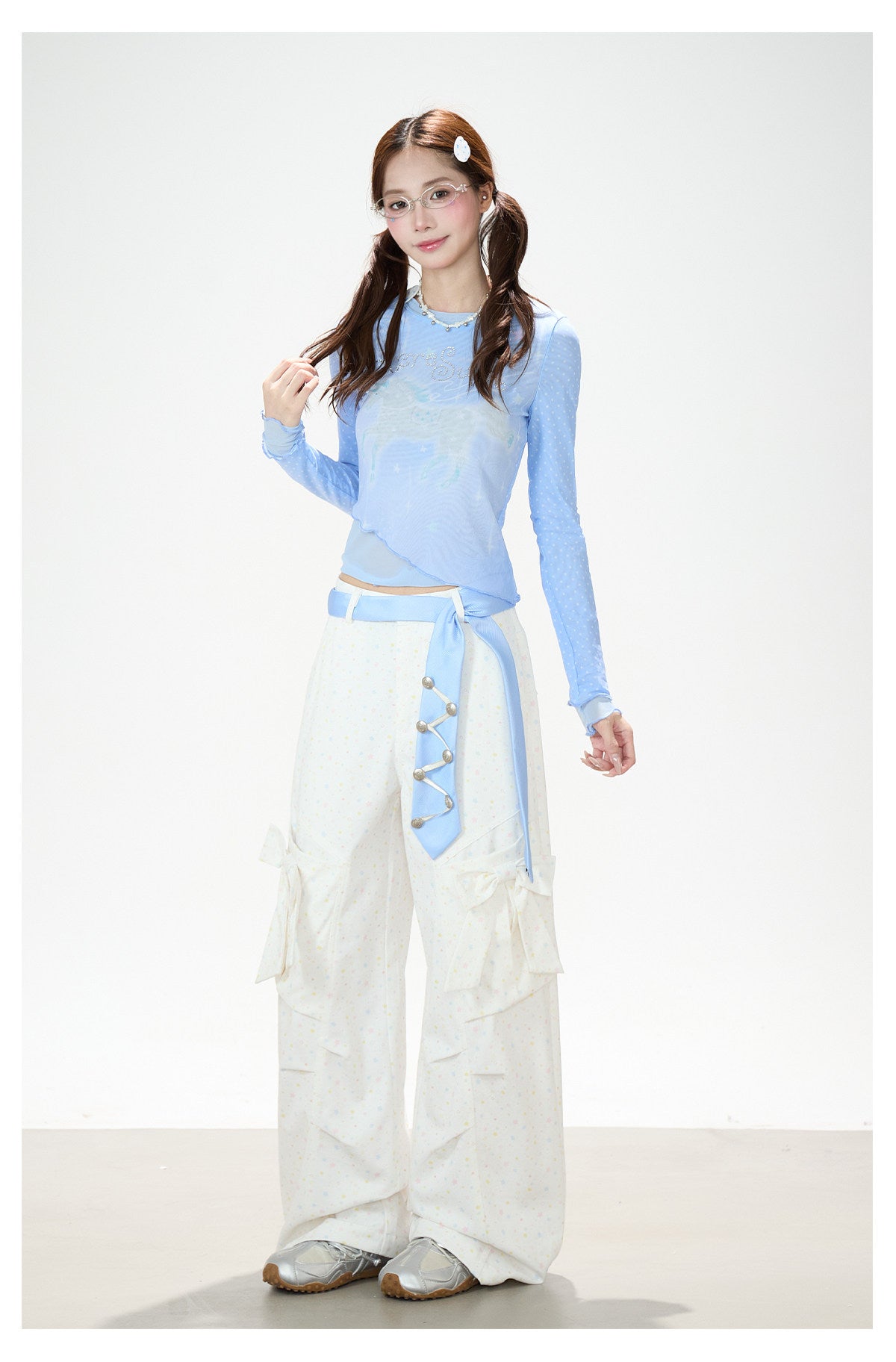 Dreamy Unicorn Mesh Long Sleeve Top & Soft Wide-Leg Pants
