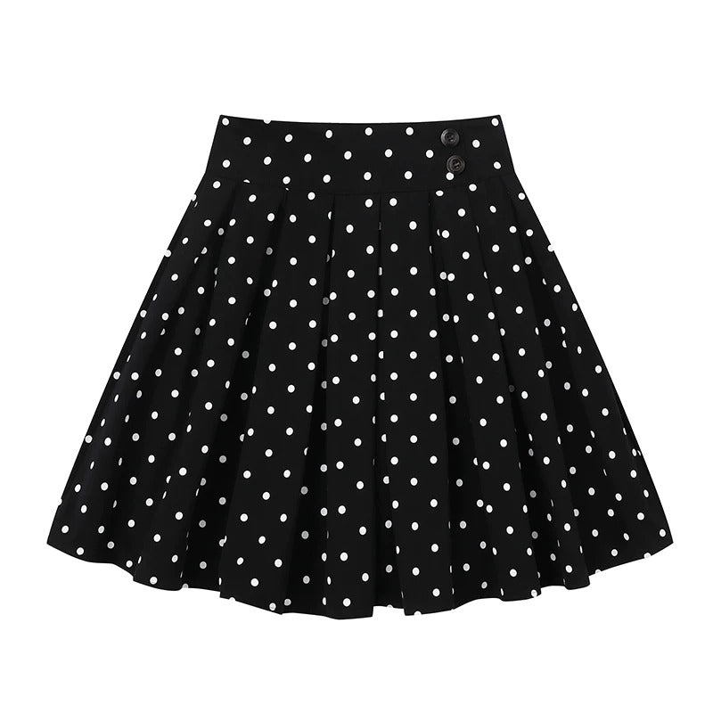 Cartoon Girl Stripe Raglan Long Sleeve Top & Black Polka-Dot Ruffle Skirt