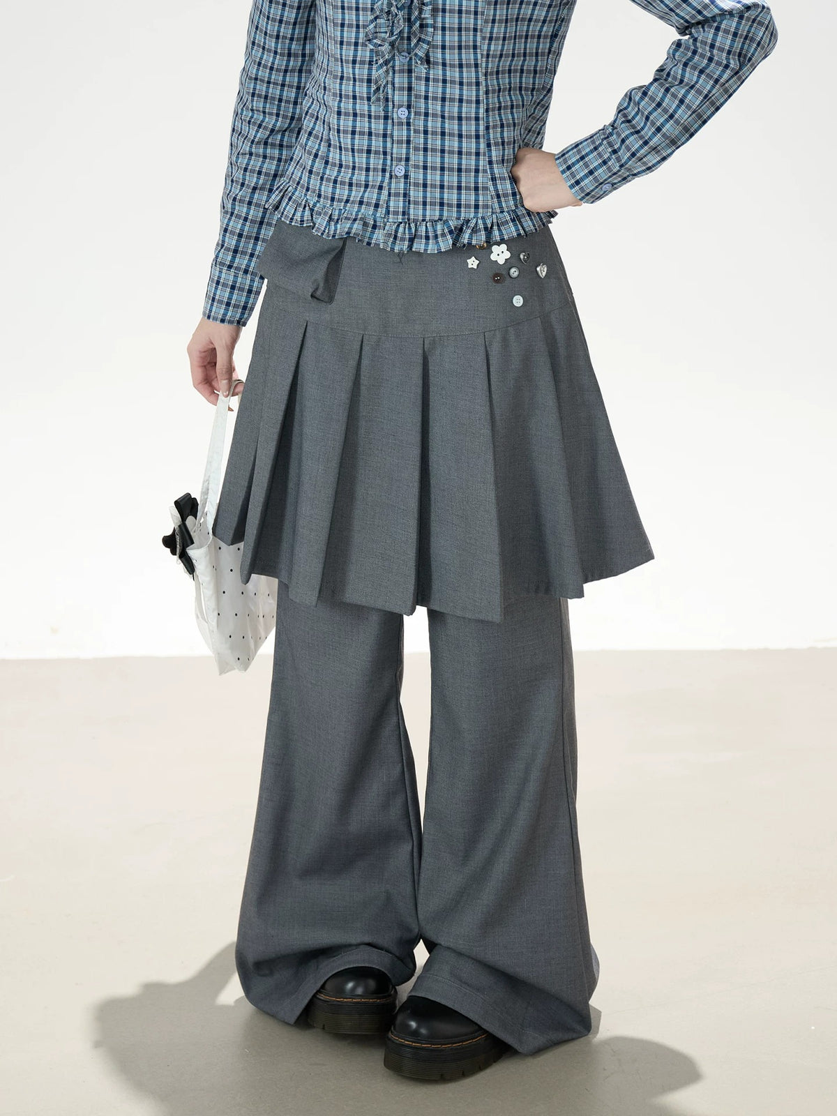 Pleated Skirt-Layer Flared Pants