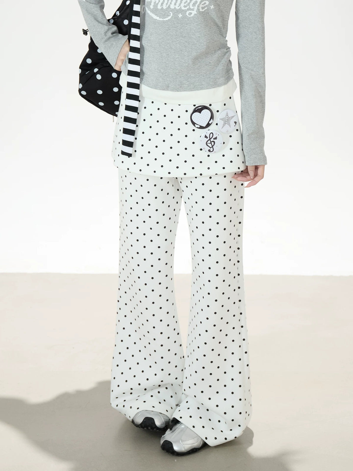 Polka-Dot Skirt-Layer Flared Sweatpants