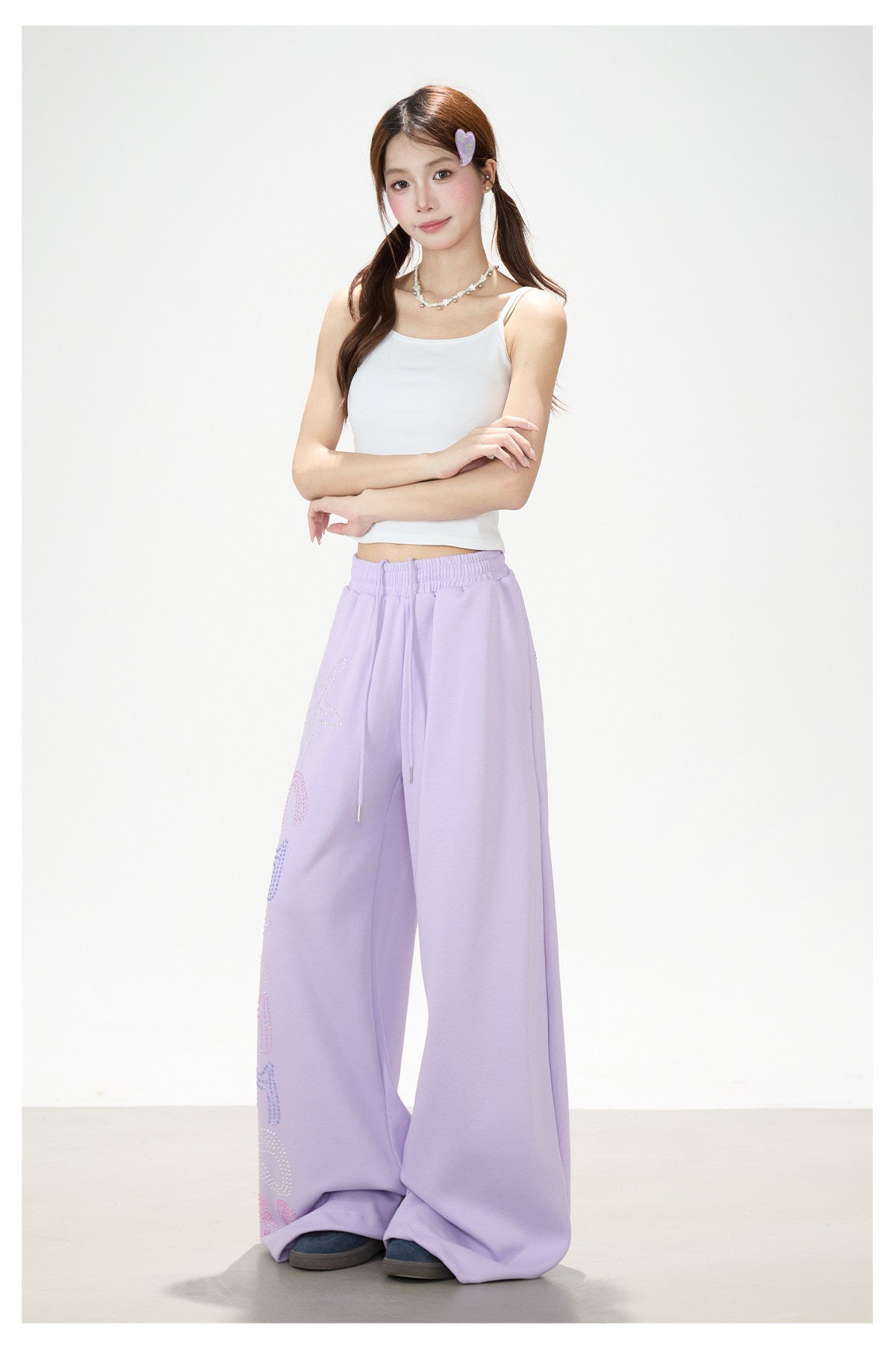 Pantalon de survêtement à jambes larges avec strass motif étoile de mer