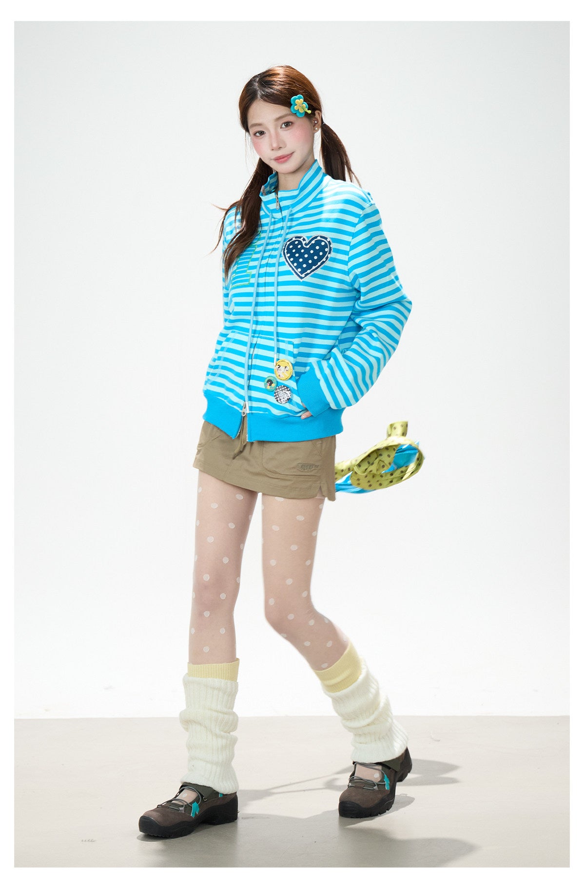 Heart Stripe Zip-Up Sweatshirt Jacket & White Star Shorts