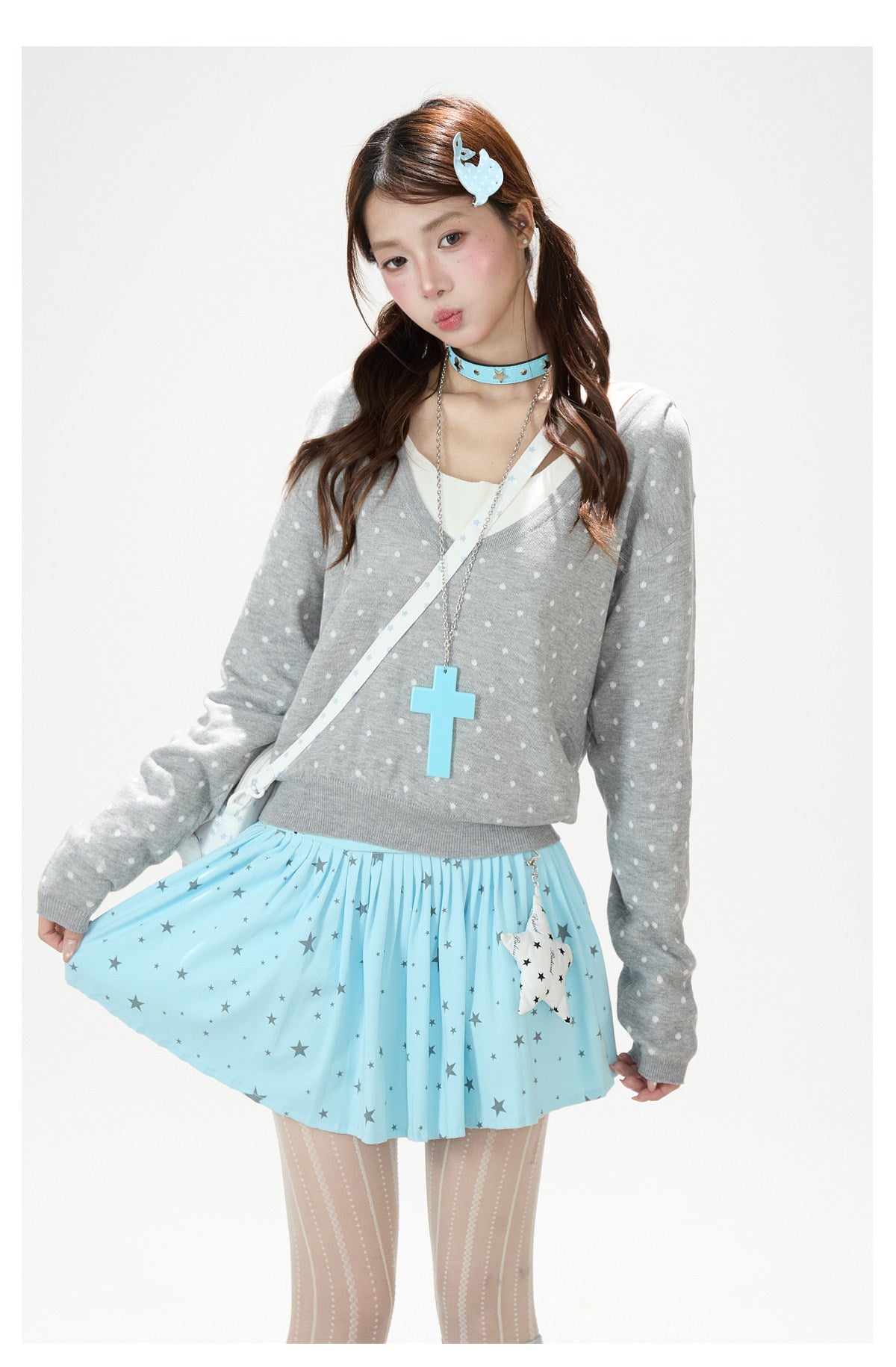 Polka-Dot Hooded Knit Sweater