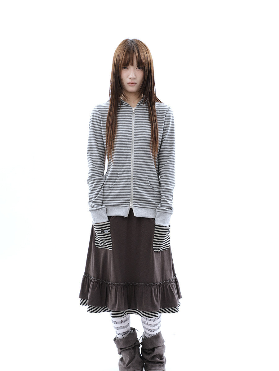 Heather Stripe Zip-Up Hoodie