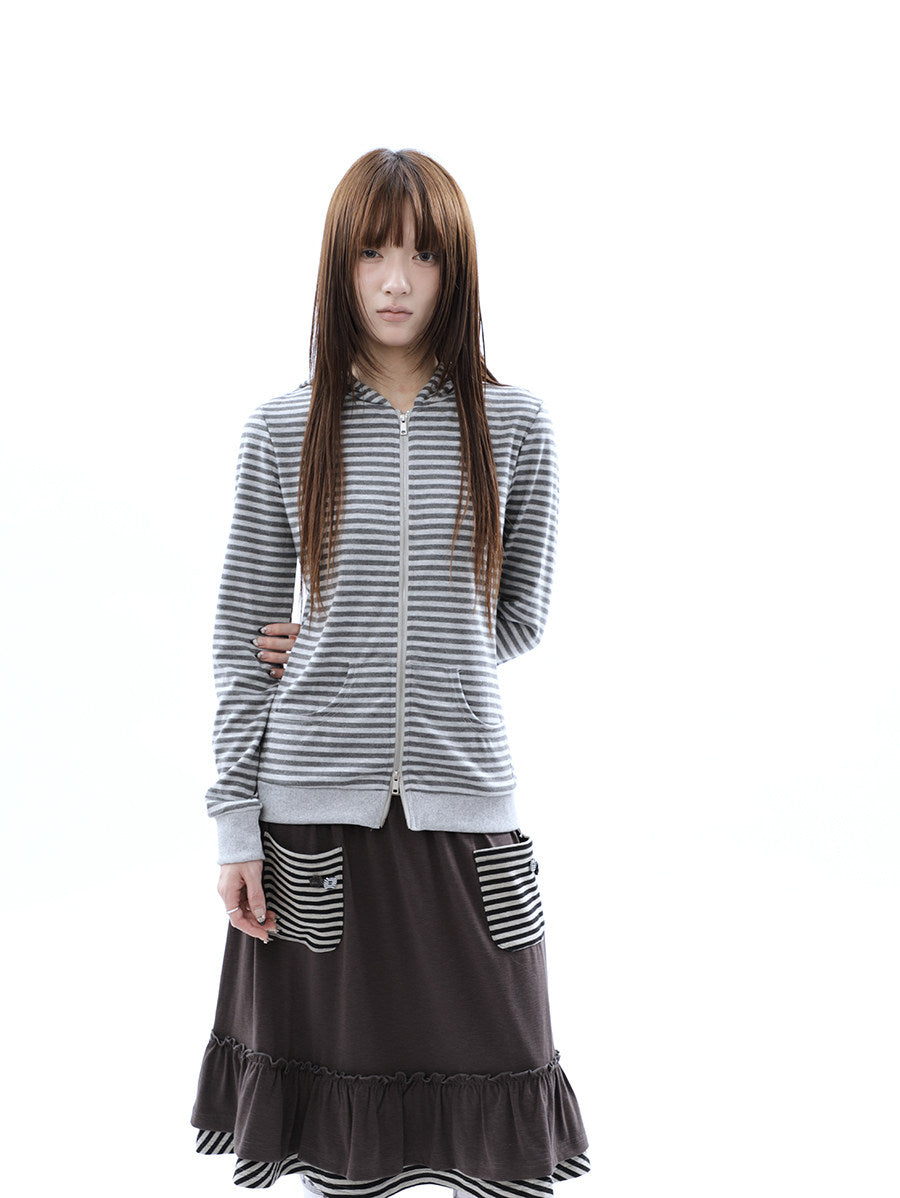 Heather Stripe Zip-Up Hoodie