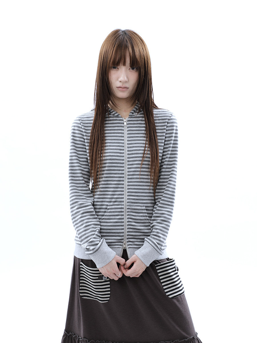 Heather Stripe Zip-Up Hoodie