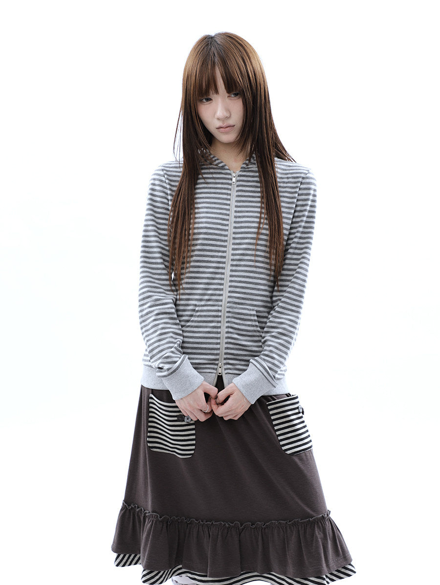 Heather Stripe Zip-Up Hoodie