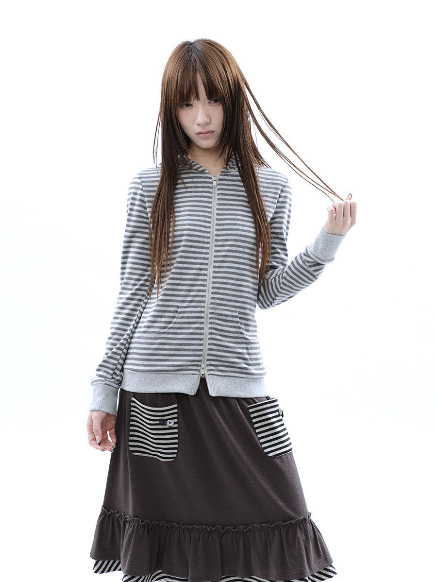 Heather Stripe Zip-Up Hoodie