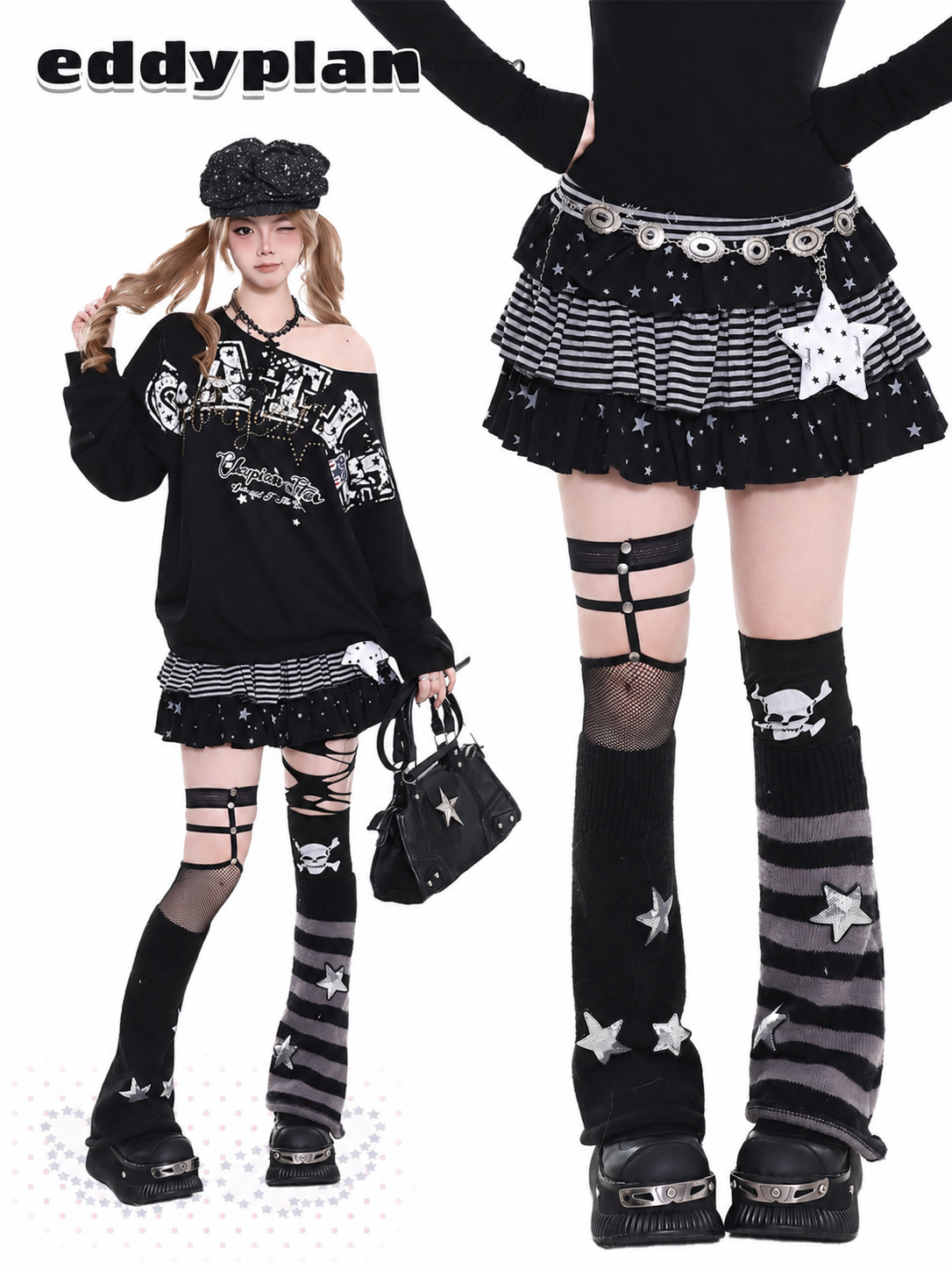Star Stripe Tiered Ruffle Mini Skirt