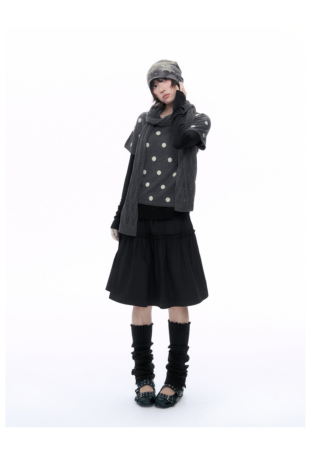 Polka Dot Wool-Blend Short Sleeve Knit Top