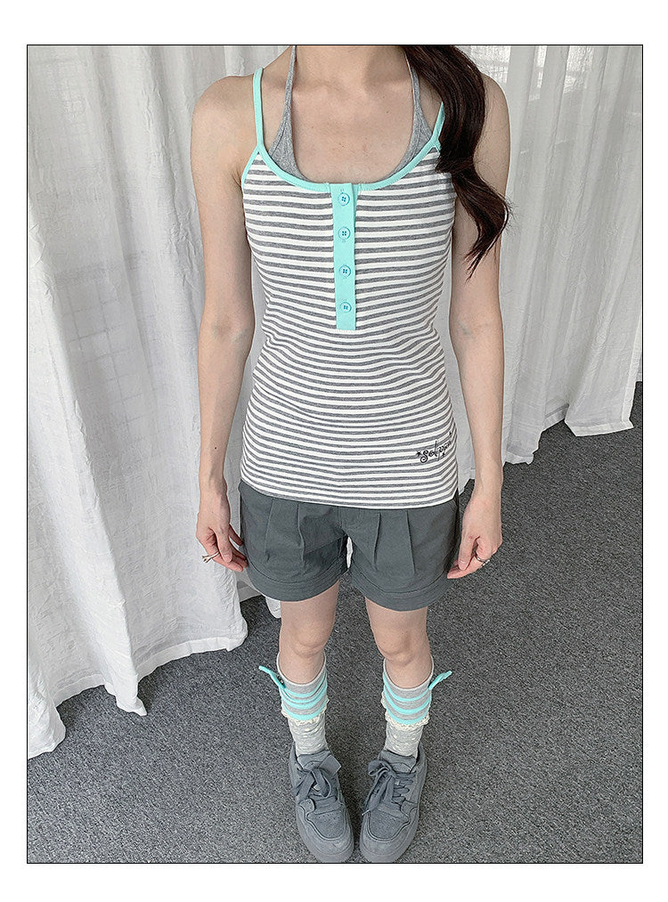 Striped Cami & Cropped Zip Hoodie Two-Piece Set