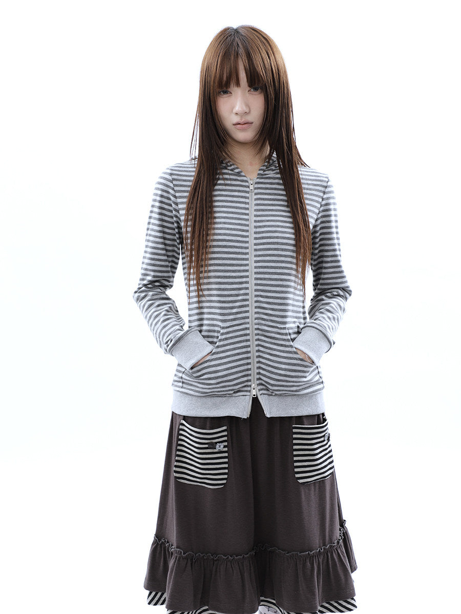 Heather Stripe Zip-Up Hoodie