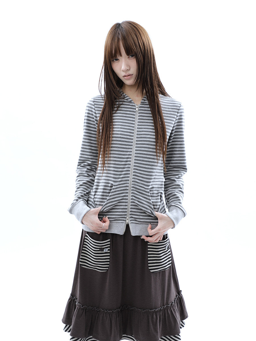 Heather Stripe Zip-Up Hoodie