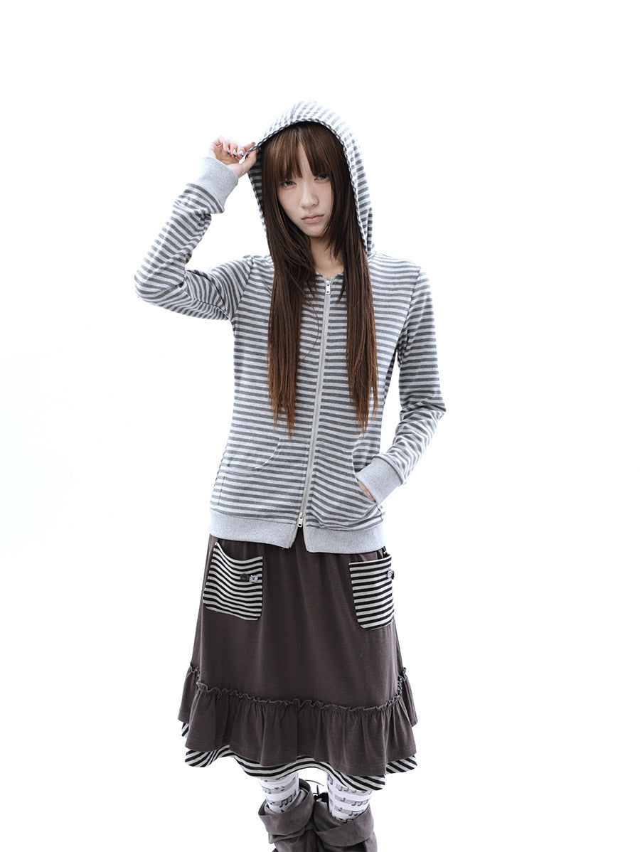 Heather Stripe Zip-Up Hoodie