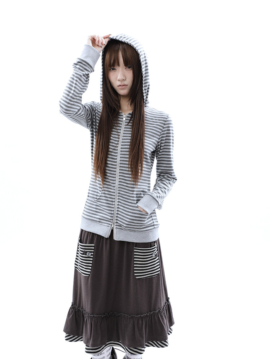 Heather Stripe Zip-Up Hoodie