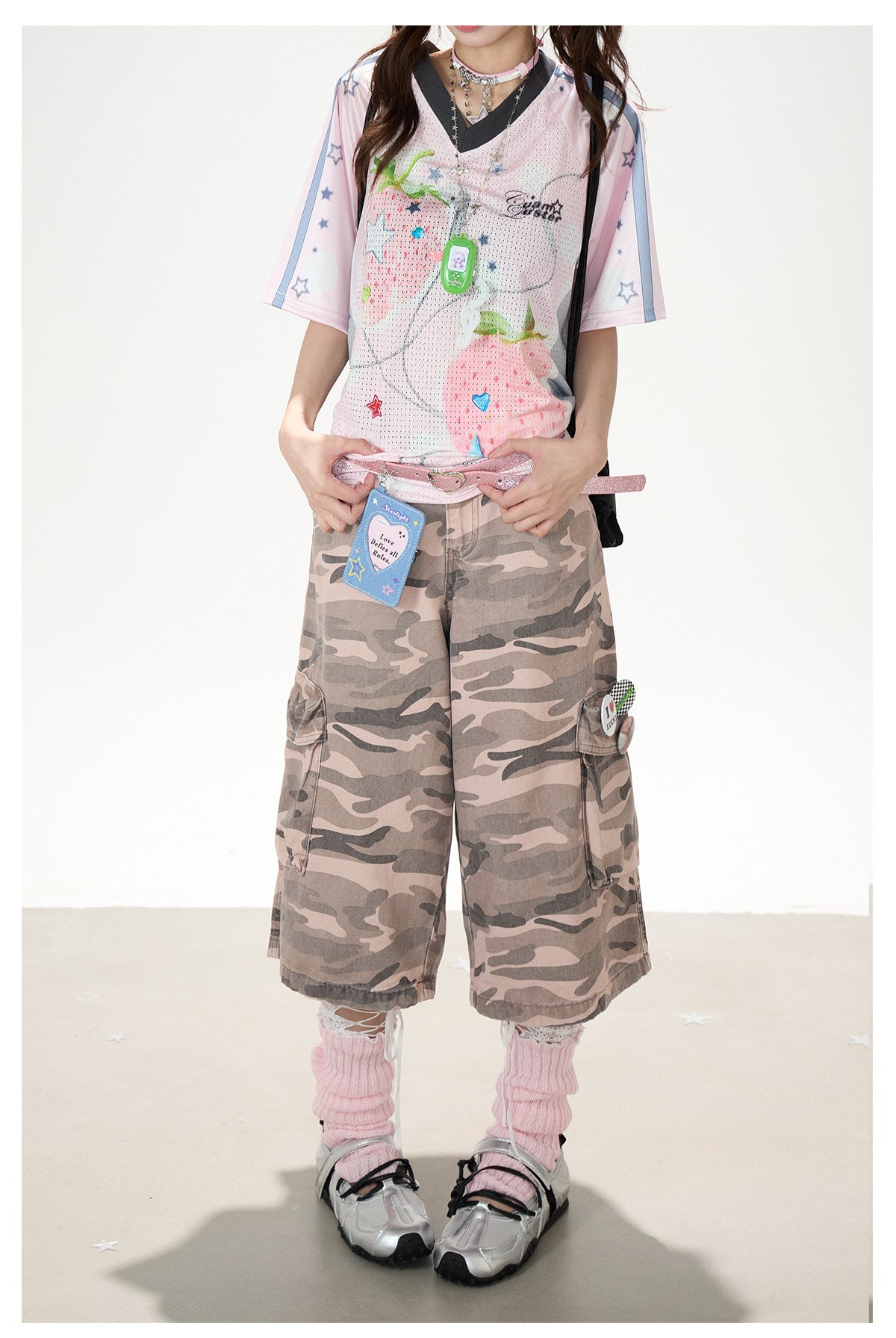 Angel Fruit Mesh Tee & Pink Camo Cargo Shorts