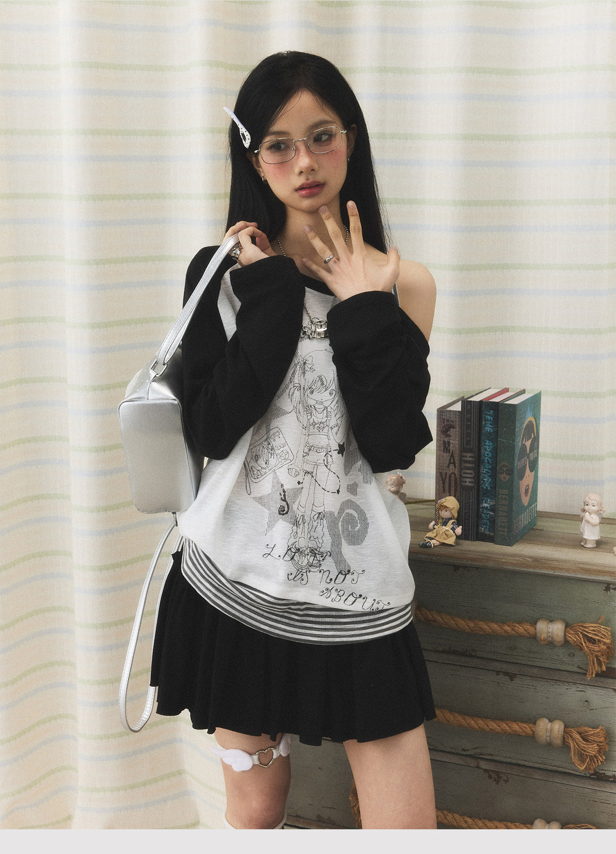 Anime Girl Asymmetric Layered Long Sleeve Top