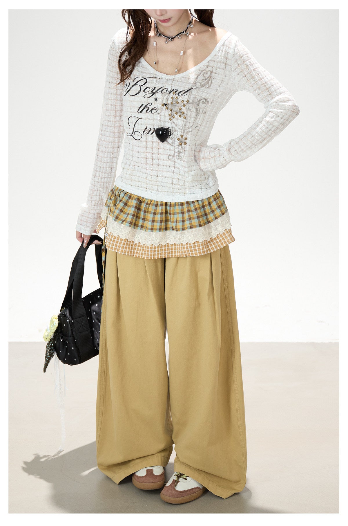Beyond the Limits Sheer Grid Long Sleeve Top & Pony Star Wide-Leg Jeans