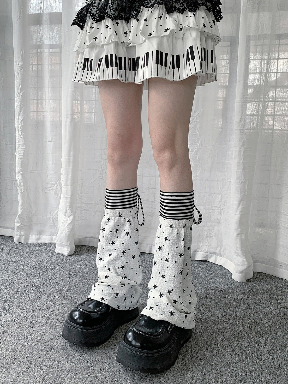 Star Print Stripe Tie Leg Warmers