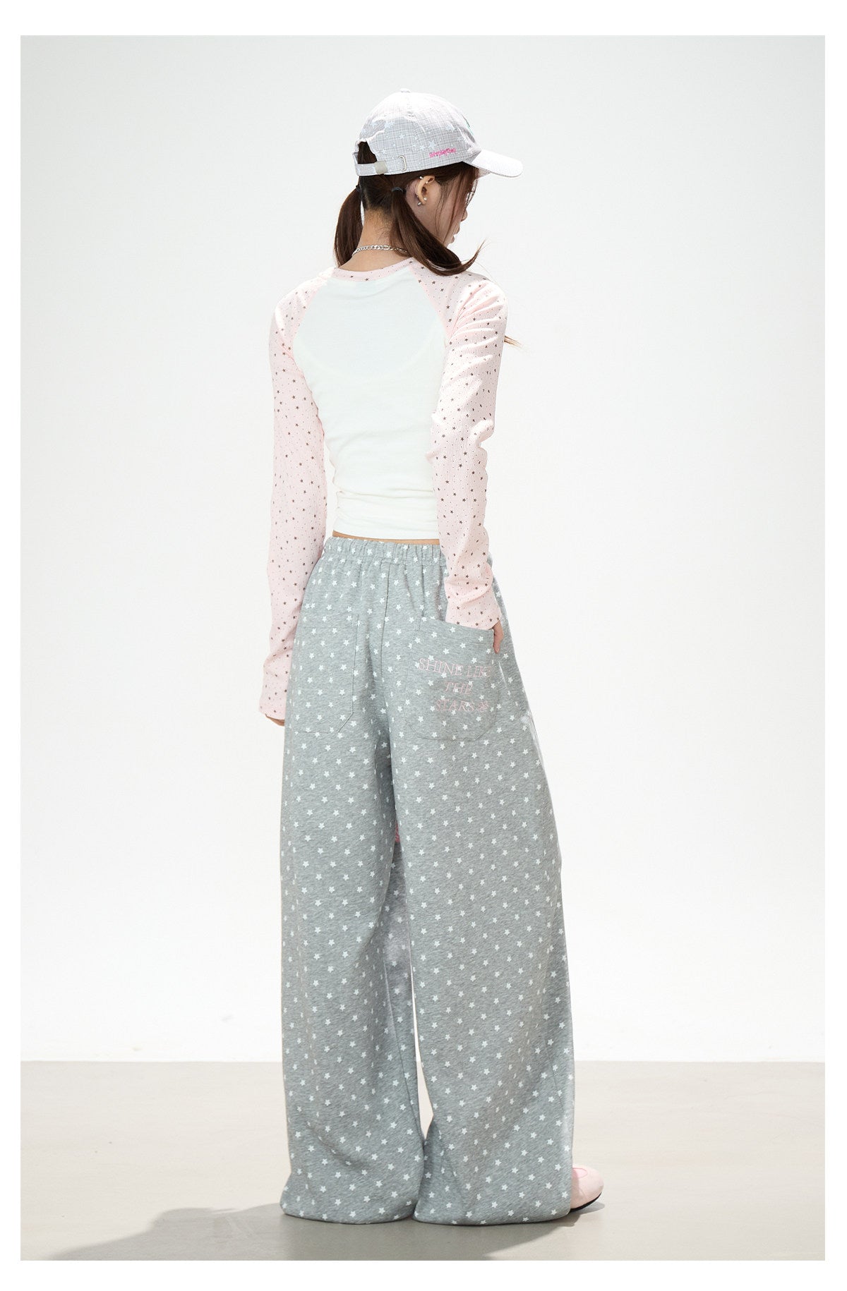 Pink Star Raglan Long Sleeve Top & Gray Heart Star Wide-Leg Pants