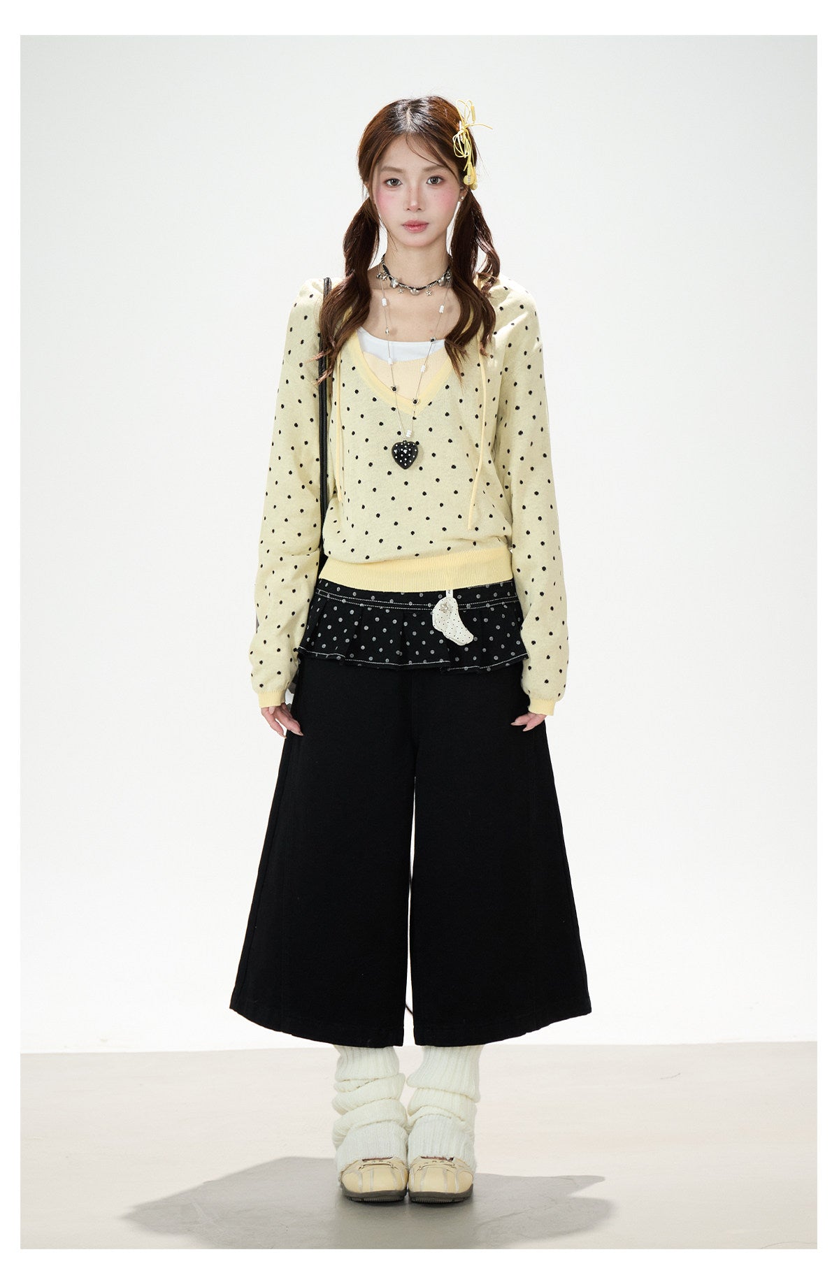 Polka-Dot Hooded Knit Sweater