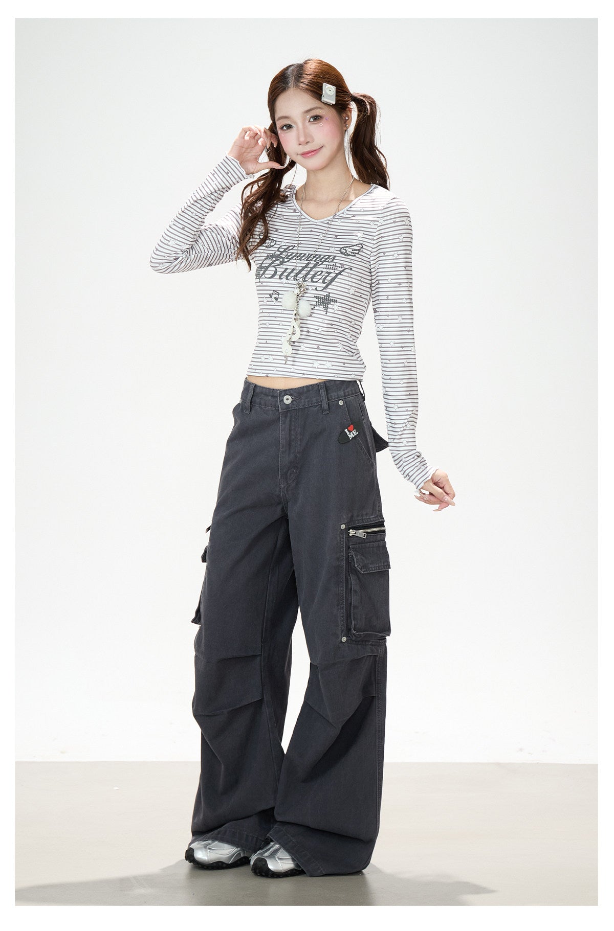 Star Stripe Long Sleeve Top & Utility Wide-Leg Cargo Pants