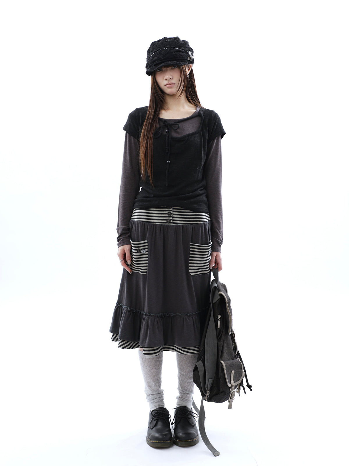 Tie-Front Textured Top & Long Sleeve Two-Piece Set