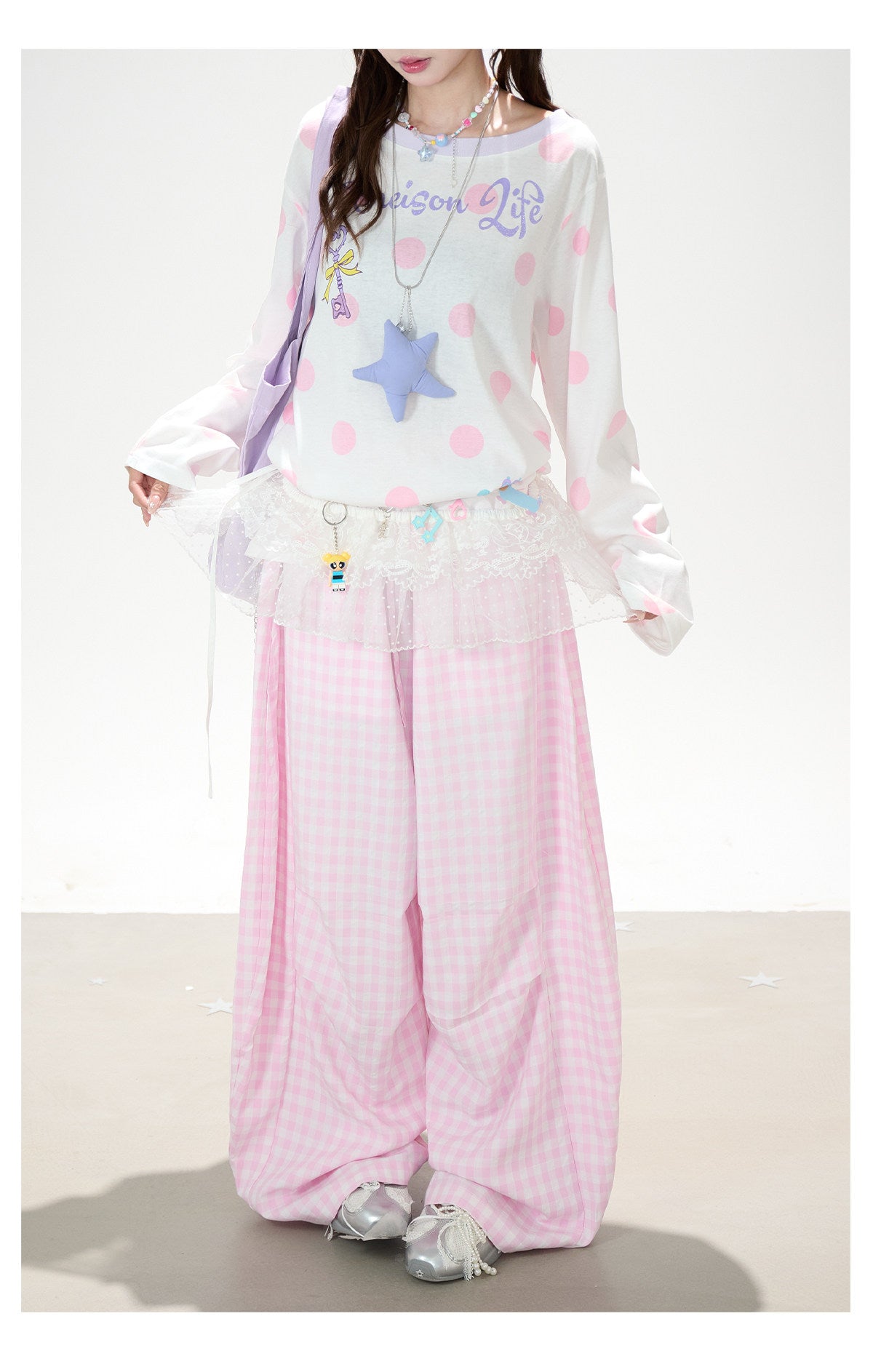 Gingham Oversized Wide-Leg Cargo Pants