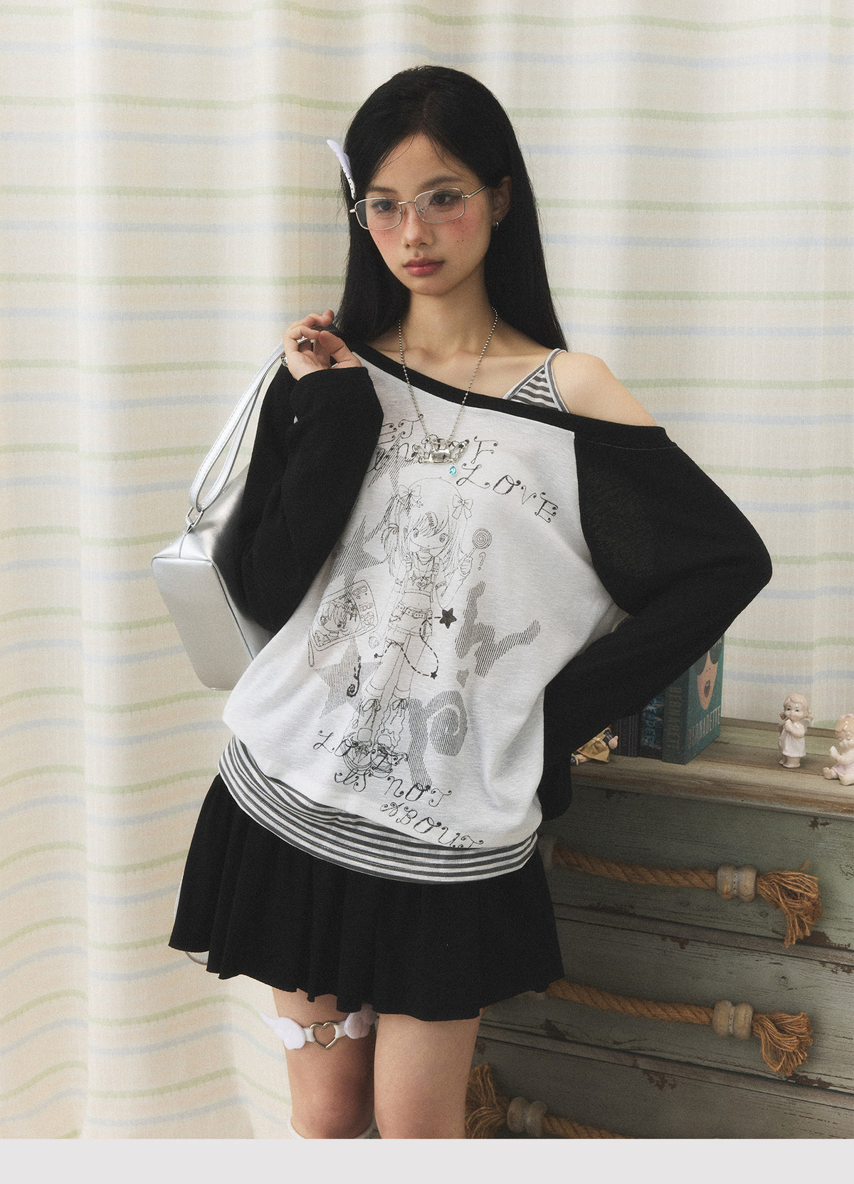 Anime Girl Asymmetric Layered Long Sleeve Top