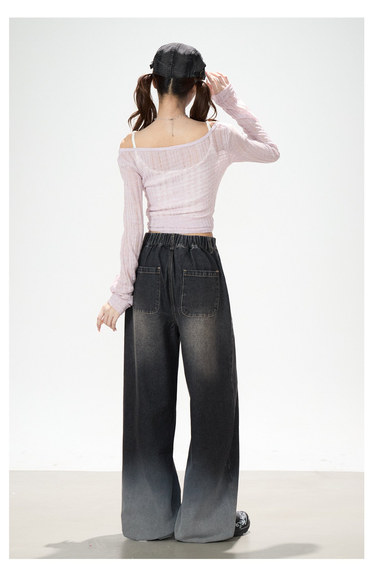 Beyond the Limits Sheer Grid Long Sleeve Top & Pony Star Wide-Leg Jeans