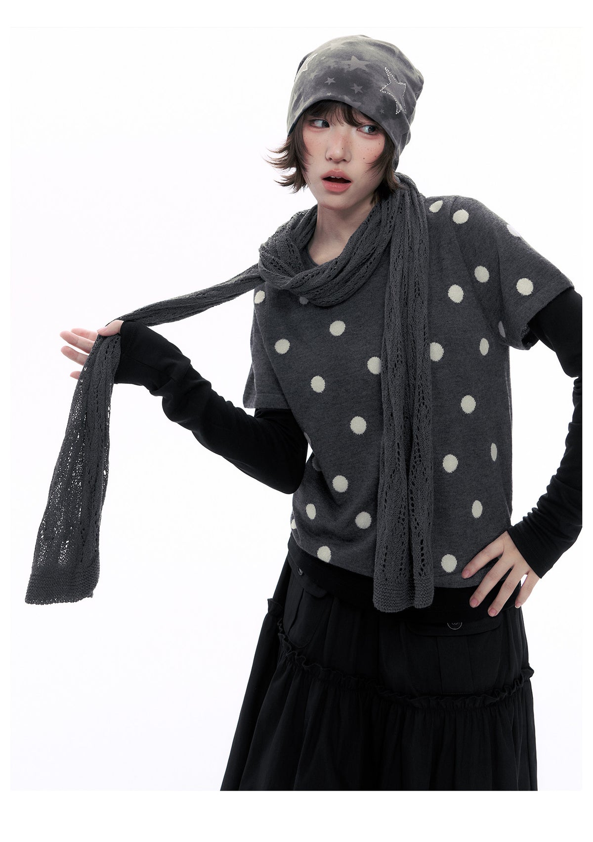 Polka Dot Wool-Blend Short Sleeve Knit Top